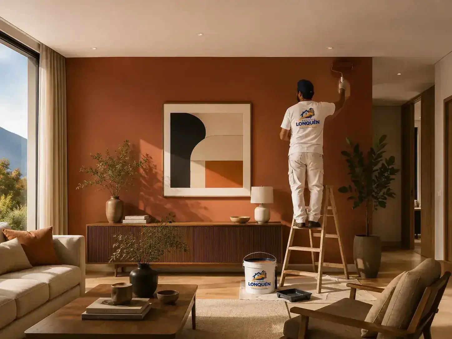 Ambiente interior renovado con pintura aplicada sobre muros y terminaciones
