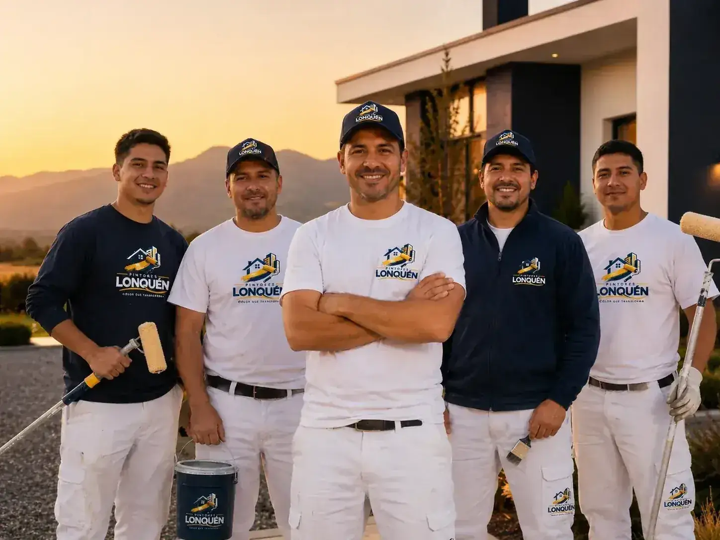 Equipo de pintores revisando un proyecto antes de iniciar trabajos