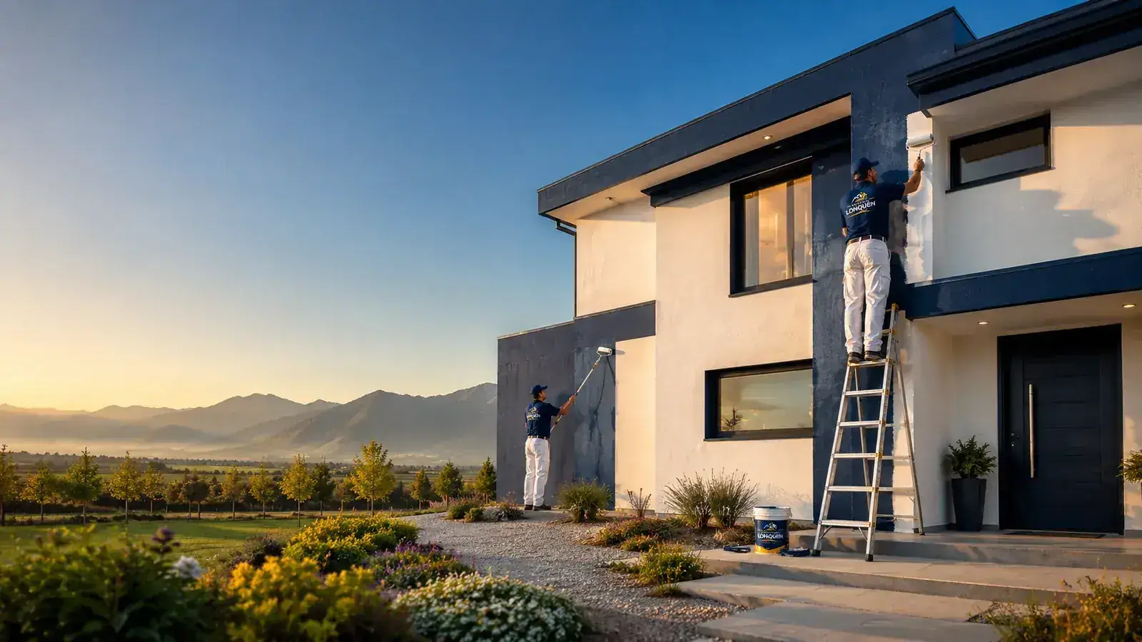 Pintor profesional renovando una casa con terminaciones interiores y exteriores