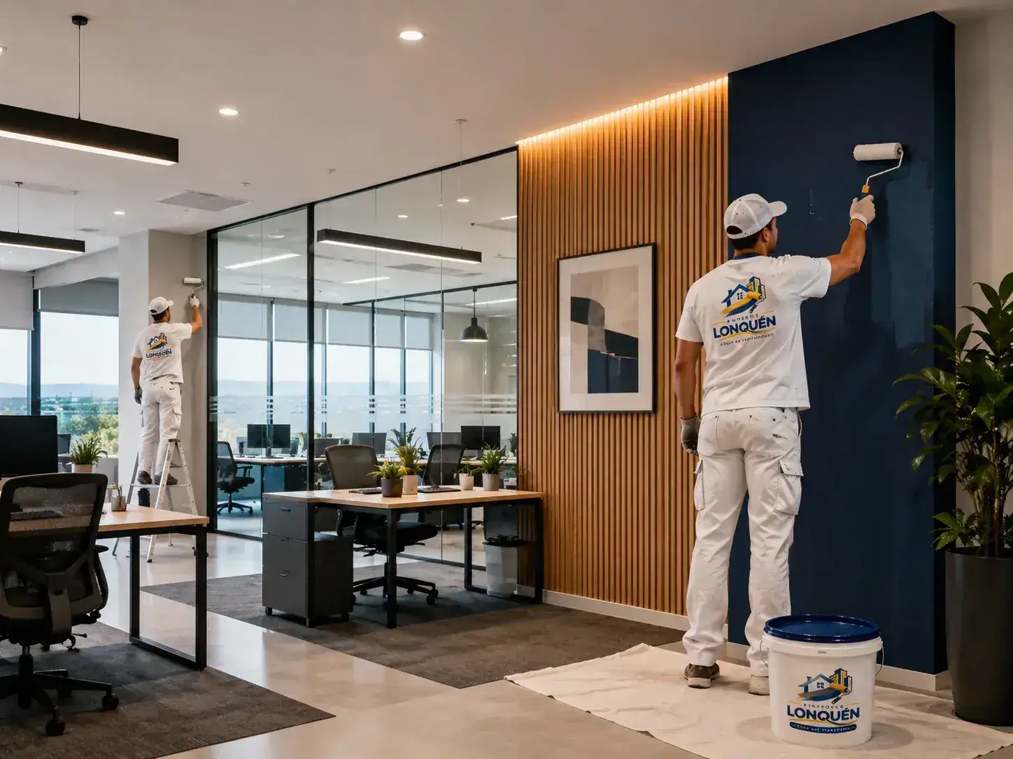 Referencia visual de una oficina renovada con pintura y terminaciones profesionales