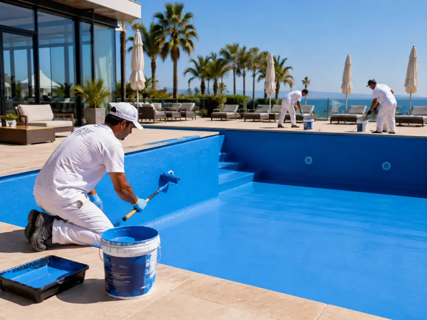 Aplicación de revestimiento en una piscina