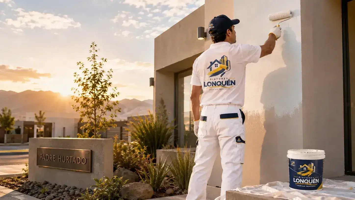 Pintor renovando una fachada moderna con terminación exterior cuidada